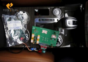 Part of devices of a brain-controlled vehicle system is seen connected to a car during a demonstration at Nankai University in Tianjin