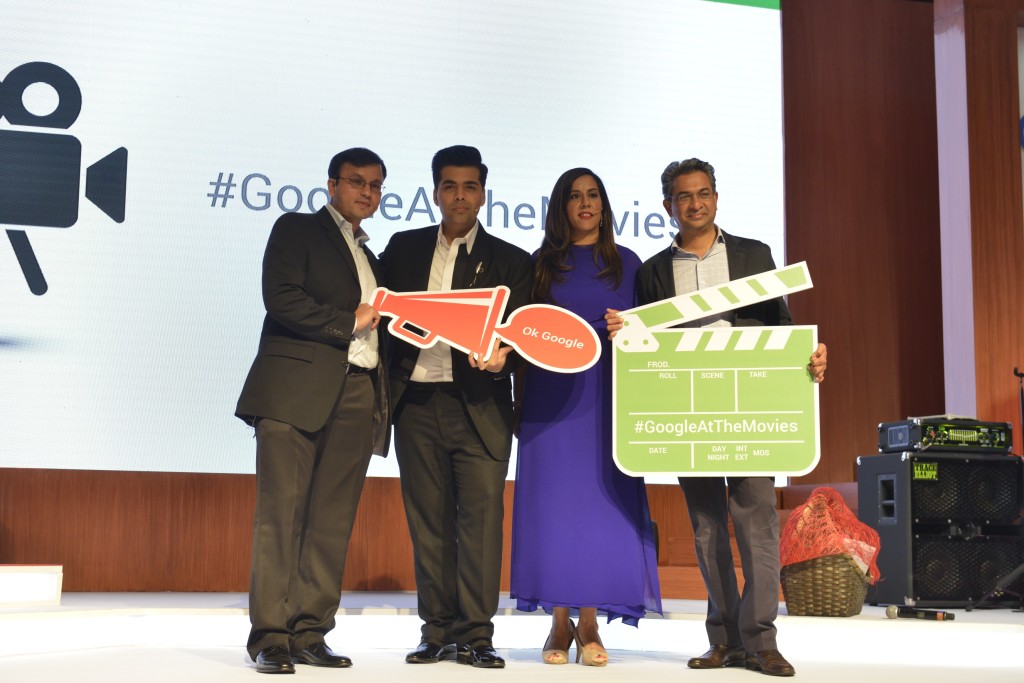 L-R_ Satyajeet Salgar (Product Manager, Search, , Google) Karan Johar, Sapna Chadha (Head Marekting, Google India) and Rajan Anandan (VP& MD, Google South Asia and India-min