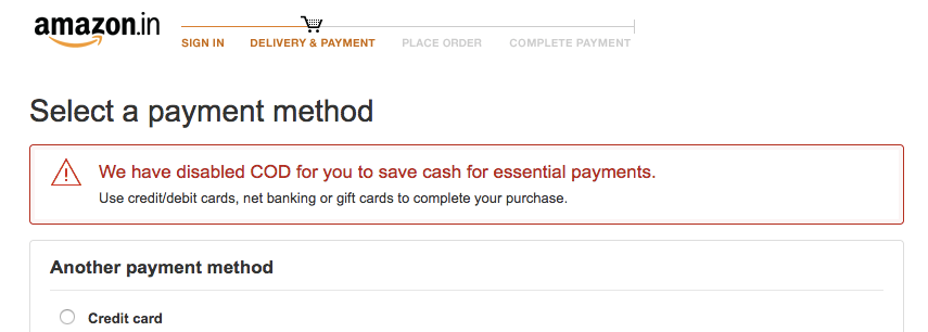 cash delivery restriction amazon