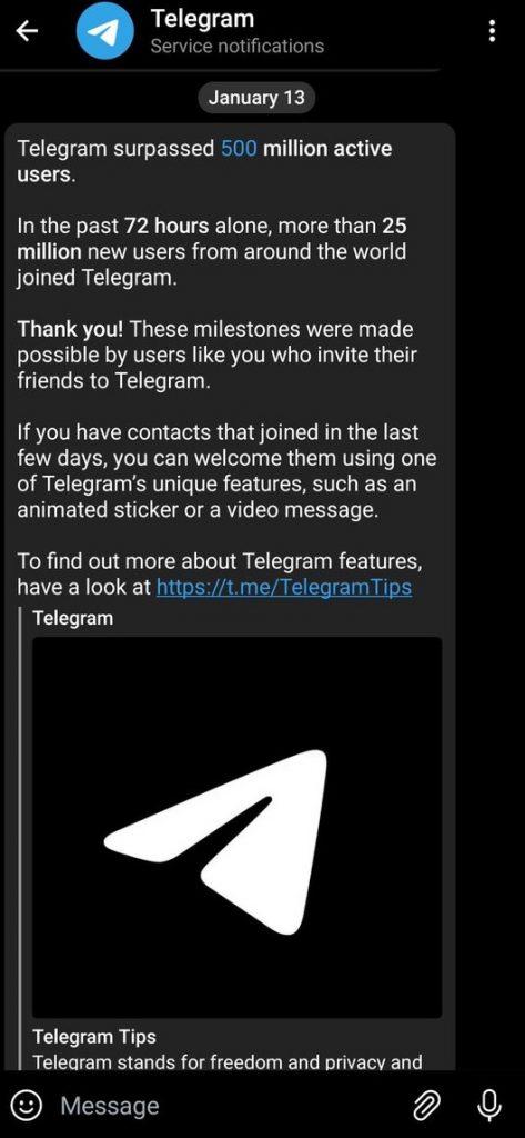 Telegram update import WhatsApp