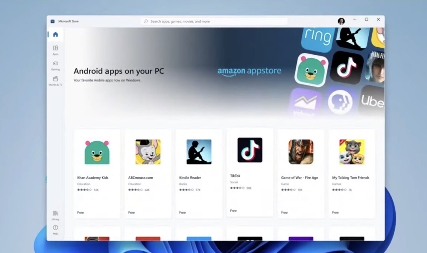 Android apps in Windows 11 via Amazon Appstore