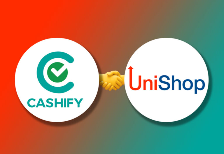 Cashify & UniShop Logo on a Gradient Background
