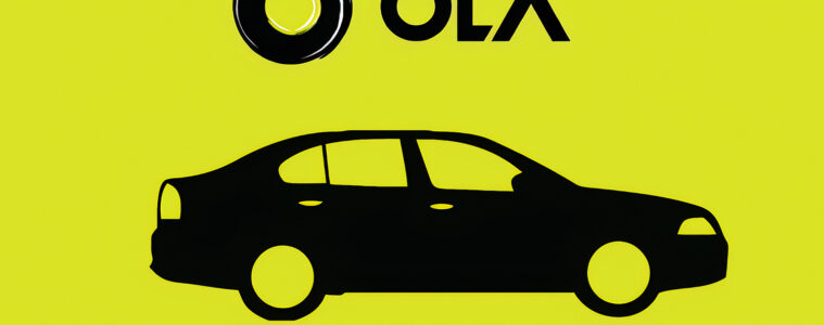 Ola logo along with a vector image of Car on Yellowish background