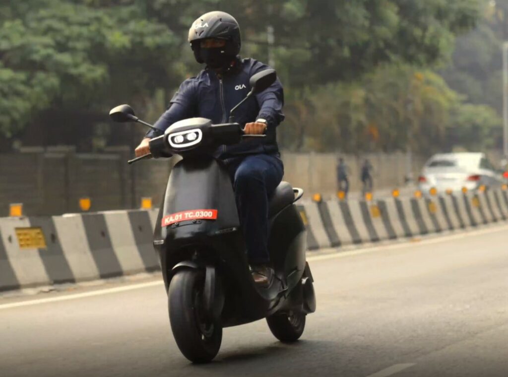 CEO Bhavish Aggarwal riding Ola's upcoming electric scooter