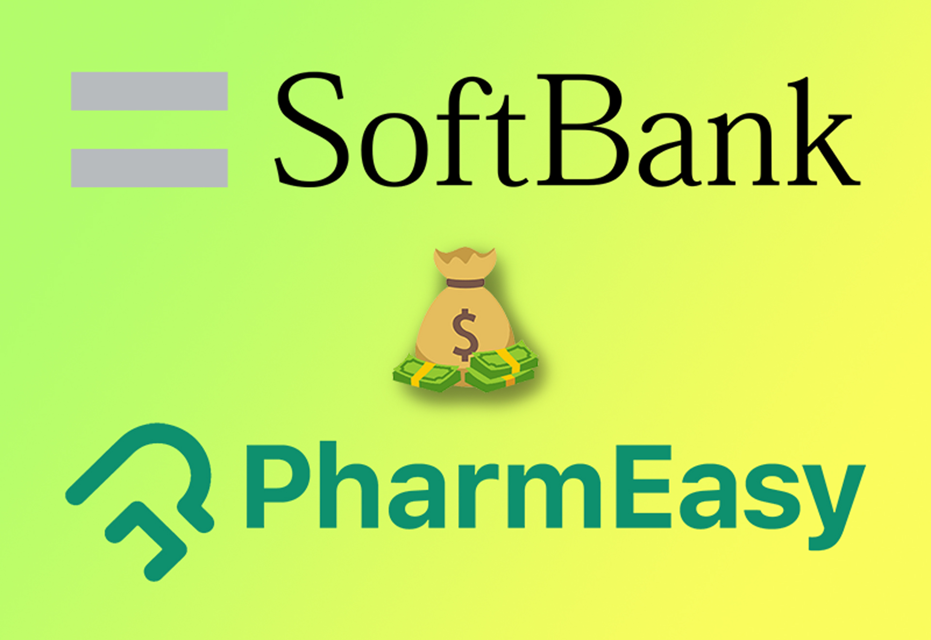 Softbank and PharmEasy logo on a gradient background