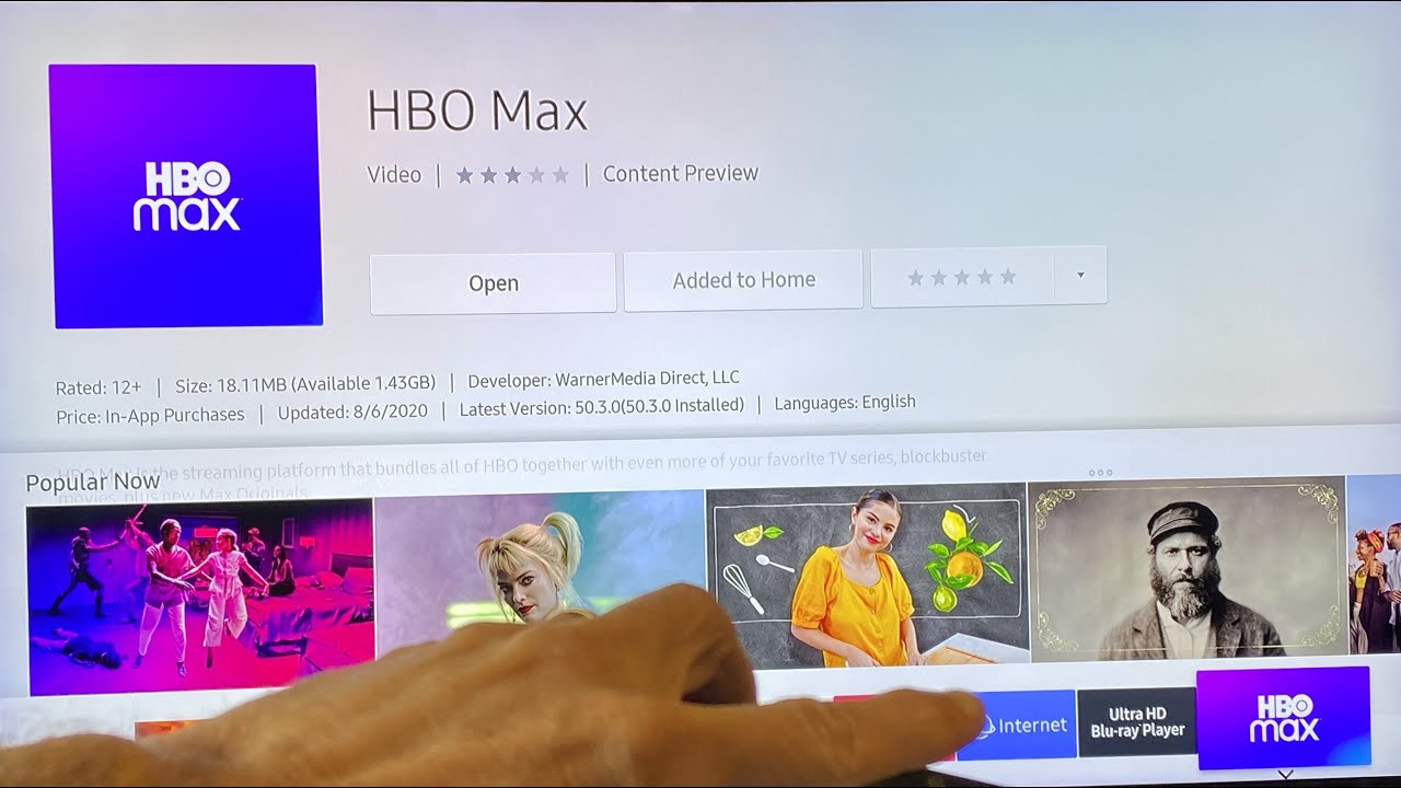 hbo max app not showing on samsung tv