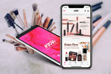 Nykaa Logo and App screenshot on cosmetic background