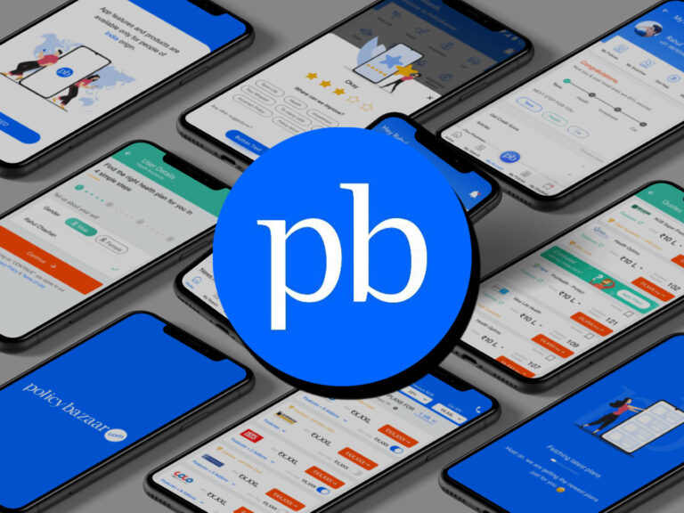 Policybazaar logo on top of Policybazaar Mobile App Stock Image