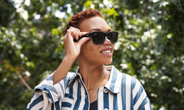 Facebook and Ray-Ban’s new smart glasses are only five grams heavier than a normal pair of Wayfarers. Photograph: PR Image/Ray Ban