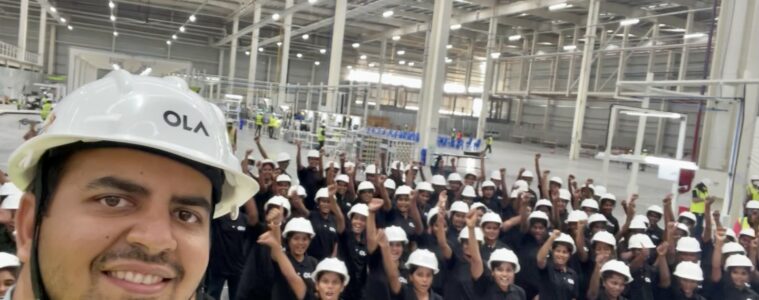 Ola Electric CEO Bhavish Aggarwal with women workforce