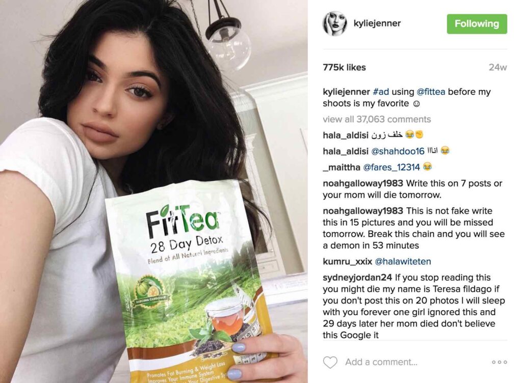 Kylie Jenner doing a paid advertisement on social media / Image credits : Gettyimages