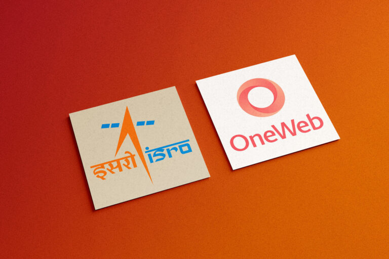 ISRO and OneWeb logo on square card