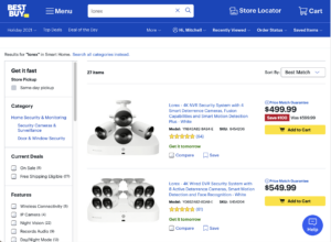 Best Buy’s site still shows many Lorex products. (Screenshot taken on October 25th, at 1:40PM ET.