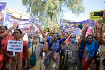 Protesters in Ahmedabad, India, denounced violence against Hindus following an image posted on social media that was perceived as insulting.