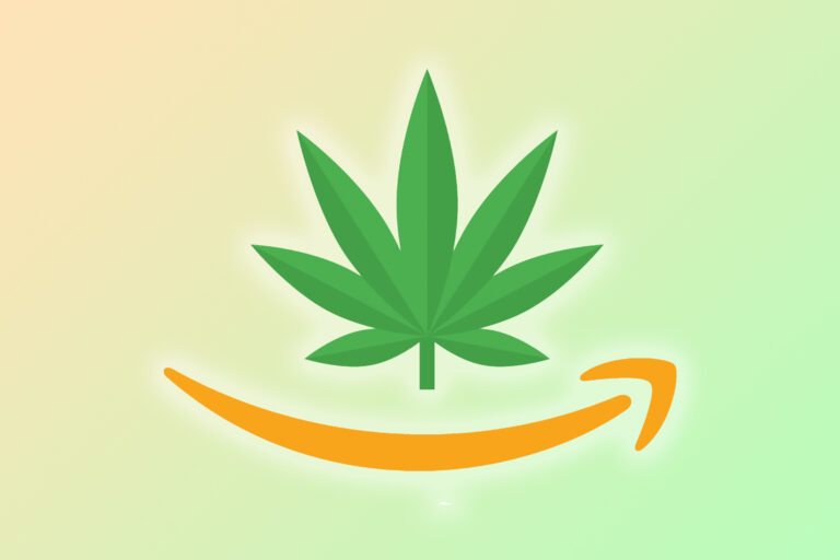 Amazon iconic arrow with marijuana leaf illustration