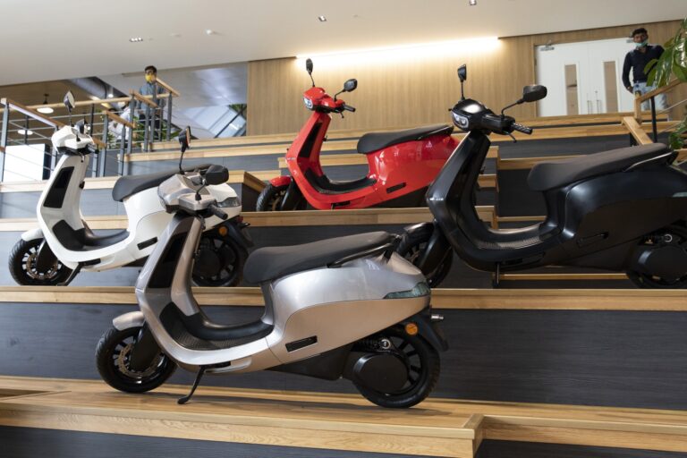 Ola scooters during a launch at the Ola Campus in Bengaluru, India