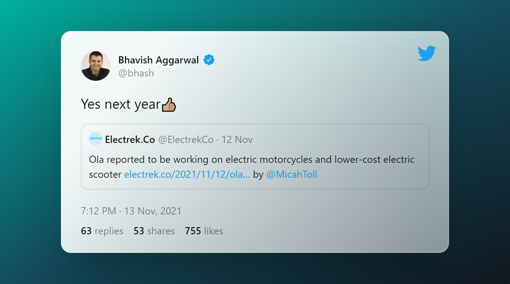 Tweet by Bhavish Aggarwal