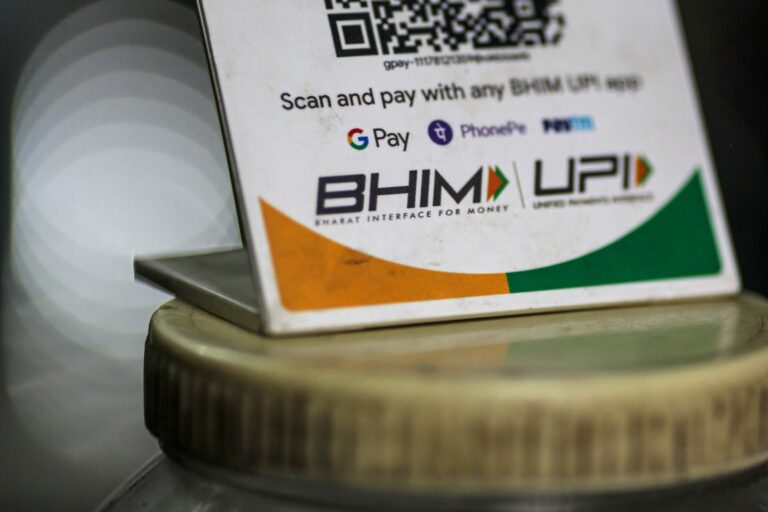 A store advertises the use of the Bharat Interface for Money (BHIM) payment app