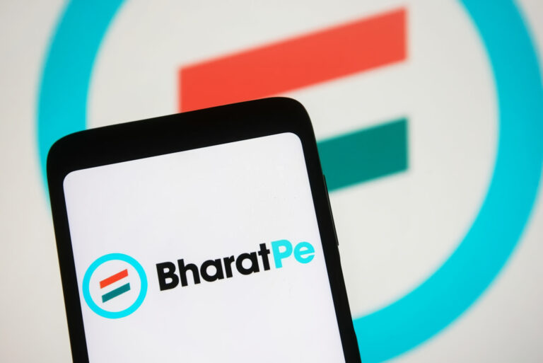 BharatPe logo is displayed on a smartphone screen