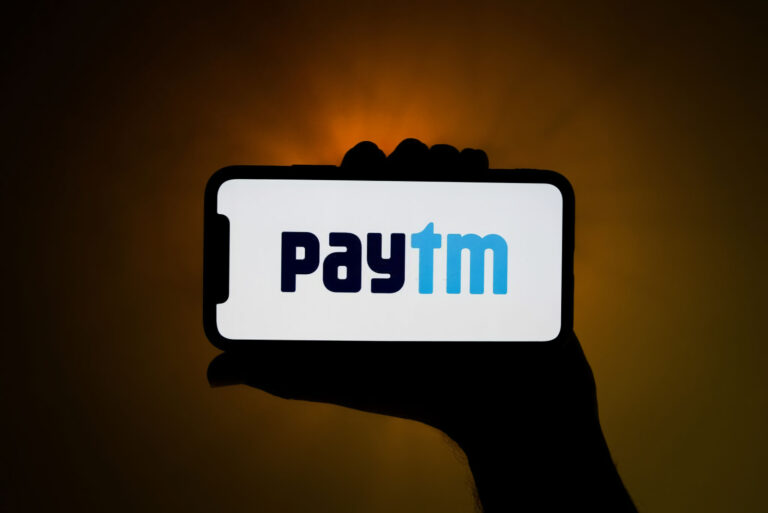 Paytm logo displayed on a phone screen is seen in this illustration photo