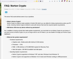 Apparently, Norton 360 antivirus installs crypto mining software on PCs