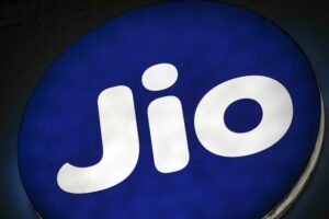 The logo of Reliance Jio displayed at a store in Mumba