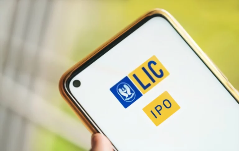 Life Insurance Corporation of India is opened on a smartphone closeup image