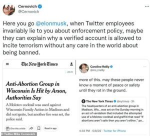 Cernovich’s tweet from Sunday, May 8