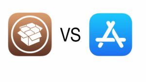 Logos of Cydia and App Store placed together