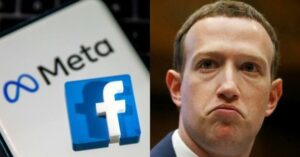 Meta logo depicted beside image of Mark Zuckerberg