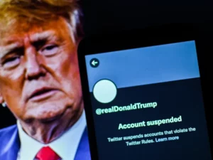 Image of Donald Trump alongside image of his blocked Twitter account