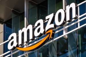 Amazon banner indicated on one of its office buildings