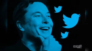 Illustrated image of Musk with a background of Twitter