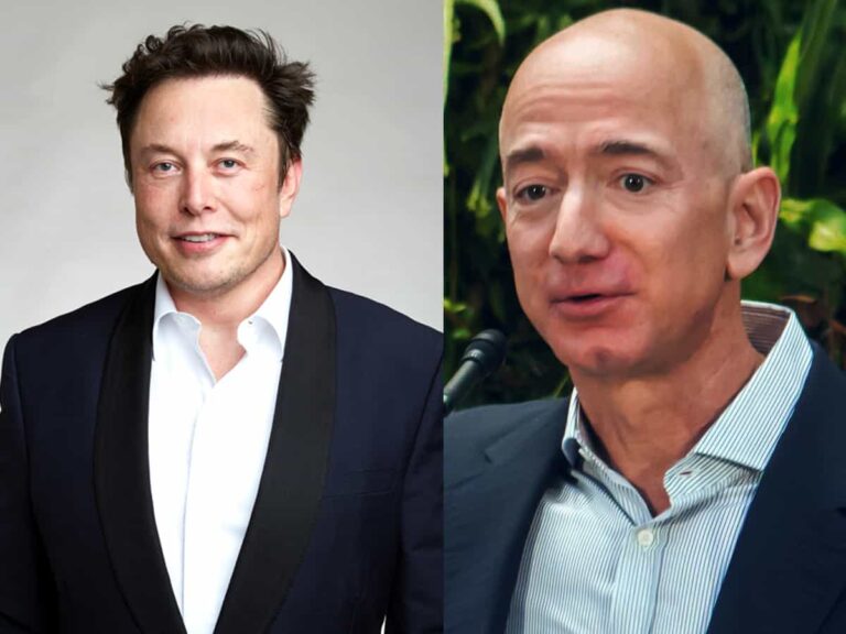 Image of Elon Musk alongside image of Jeff Bezos