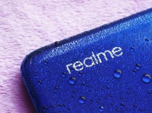 Logo of realme on a phone