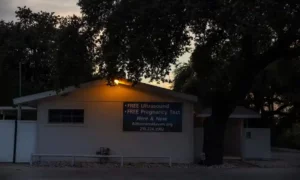 An anti-abortion pregnancy crisis center, located one block from Planned Parenthood, in San Antonio, Texas.