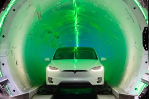 Tesla car running inside the tunnel