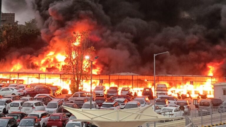 Delhi EV Parking catches fire in Jamia Nagar: Nearly 100 vehicles gutted