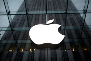 The Apple Inc. logo in the lobby of New York City's flagship Apple Store