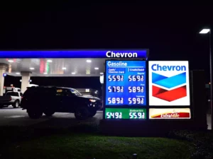 A Chevron gas station depicted