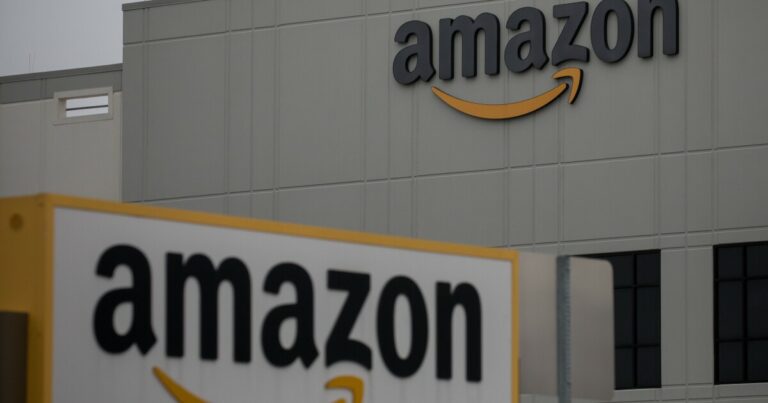 Amazon logo seen at its factory