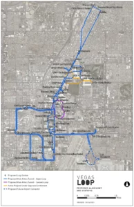 The area of Las Vegas to be covered by the tunnel, as proposed by the Boring Company