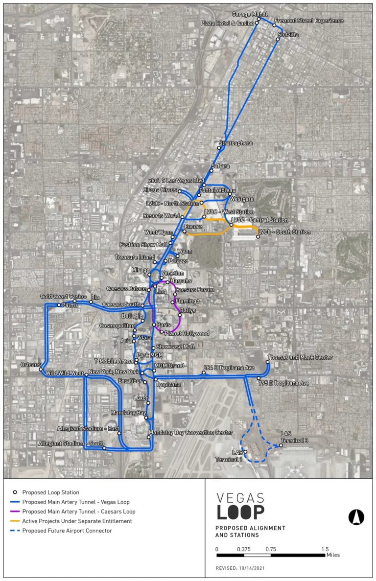 The area of Las Vegas to be covered by the tunnel, as proposed by the Boring Company