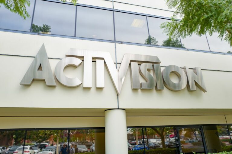 Sign on facade of office of videogame publisher Activision in the Silicon Beach area of Los Angeles, California