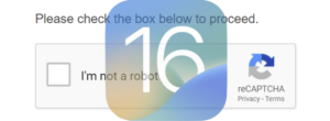 iOS 16 logo placed over a CAPTCHA verification bar