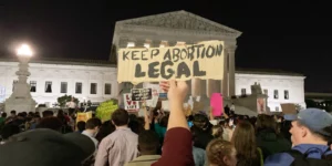 Protestors condemning the overturning of Roe v. Wade