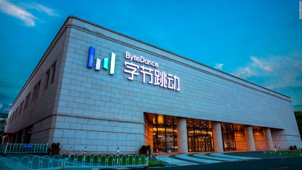 View of the new logo of ByteDance at the headquarters of Beijing Bytedance Technology Co, owner of Chinese personalized news aggregator Jinri Toutiao and short video platform TikTok, in Beijing, China, 6 August 2018. Beijing Bytedance Technology Co, owner of China's leading news aggregator Jinri Toutiao, aims to raise about $3 billion in its latest funding round that would see its valuation soar to as high as $75 billion, people with direct knowledge of the matter said. The fundraising comes as the six-year-old firm is considering an initial public offering in Hong Kong next year and has been in talks with investment banks for a multi-billion-dollar listing, two of the sources said. How successful Bytedance's fundraising is will be an indicator of broader appetite for Chinese investments amid heightened Sino-U.S. trade tensions and Beijing's debt crackdown that are slowing the Chinese economy and aggravating tight market liquidity. Fast-growing Bytedance runs China's popular news feed Jinri Toutiao and short video platform TikTok, which was also the world's most downloaded app in the first quarter. Founded by entrepreneur Zhang Yiming in 2012, Bytedance is targeting a valuation of between $70 billion and $75 billion in the latest fundraising, said one of the people.  (Imaginechina via AP Images)