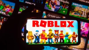 Roblox app page shown on a screen