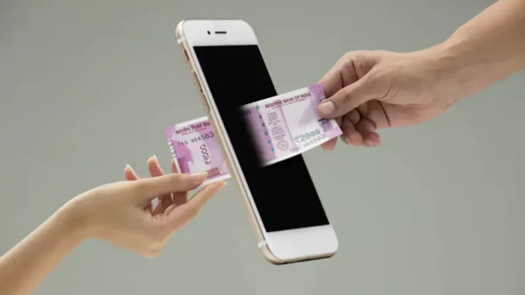 illustration of money being transferred over mobile