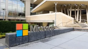 Microsoft logo depicted in its headquarters